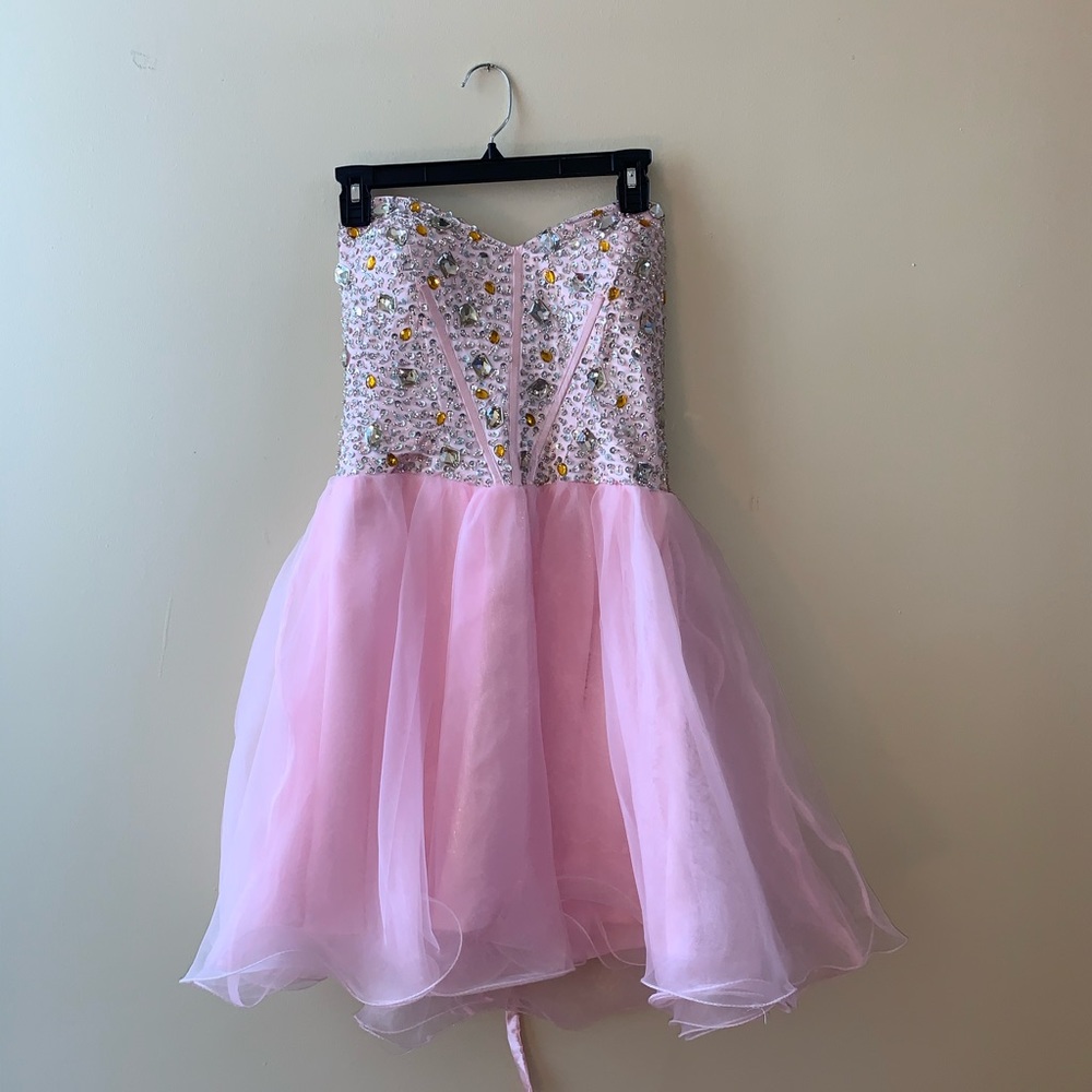 Strapless Sequined Pink Homecoming Dress